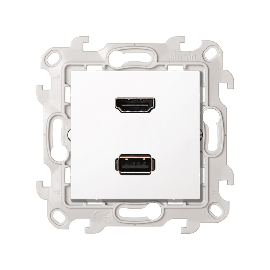 Connector HDMI v1.4 + connector USB 2.0 with screw connection white Simon 24 Harmonie