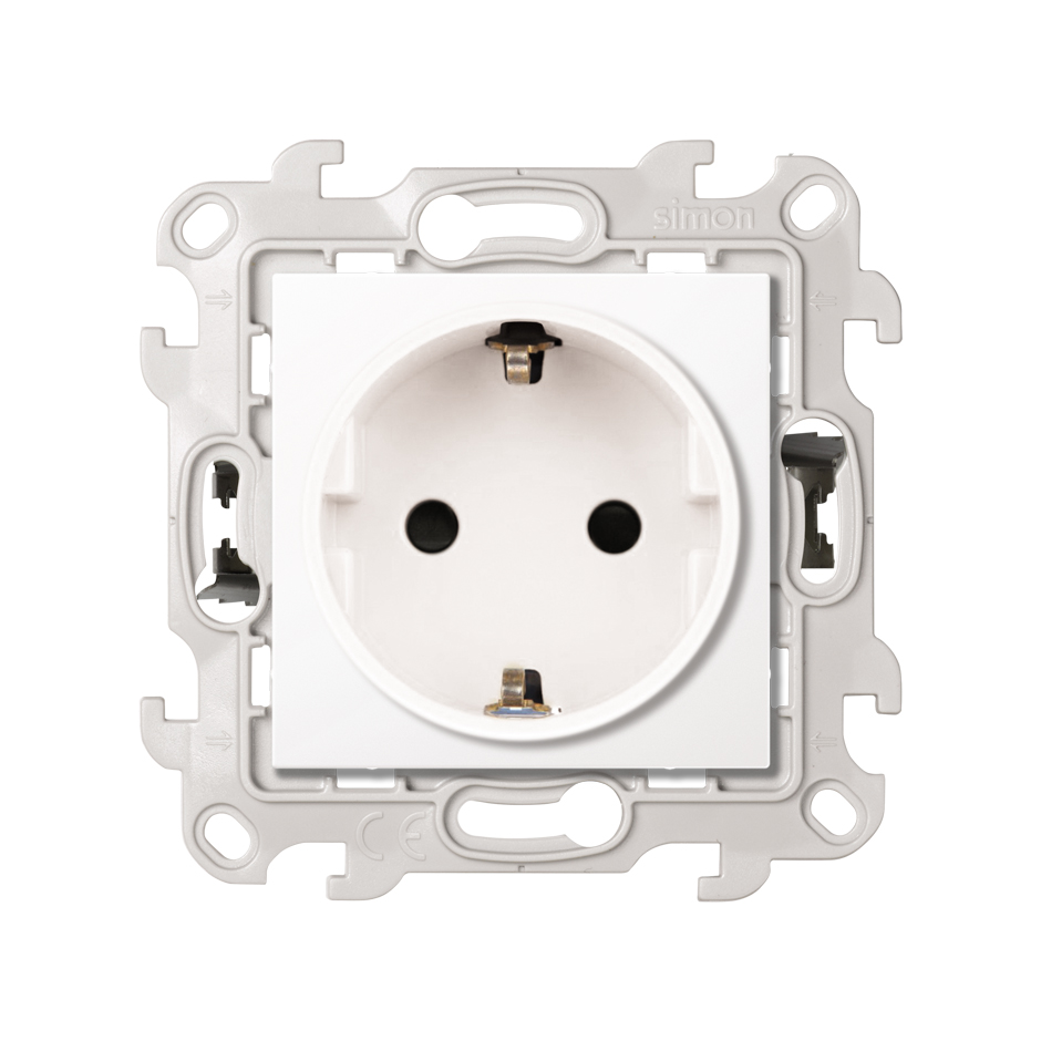 Socket base with earth connection and Schuko protection 2P+T 16A 250V~ with Push&Go mounting system white Simon 24 Harmonie