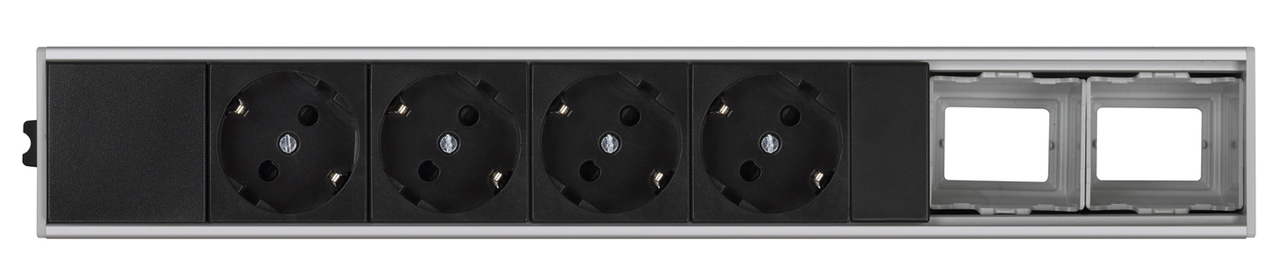 Ofiblock Compact mounted and wired with 4 sockets and 2 rear diecuts in the last positions