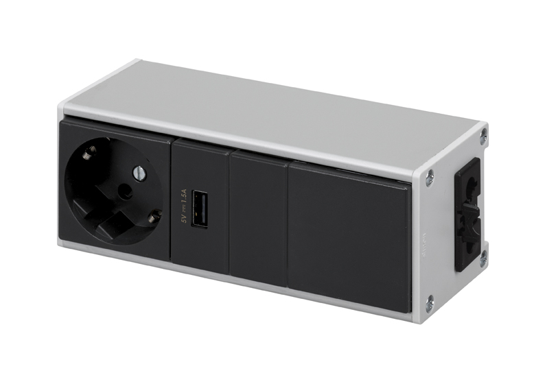 Kit Ofiblock Compact with 1 schuko socket and 1 USB charger mounted and wired