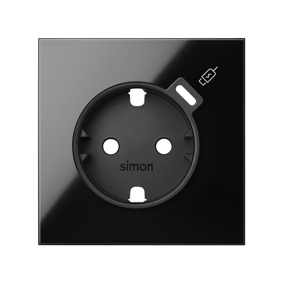 Cover schuko socket with C USB charger gloss black Simon 100