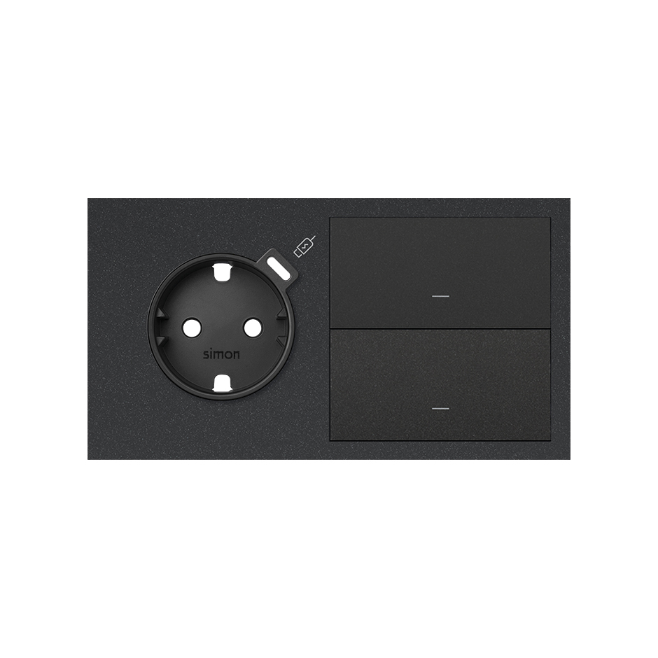 Kit front 2 schuko sockets with USB C + 2 rockers matt black Simon 100