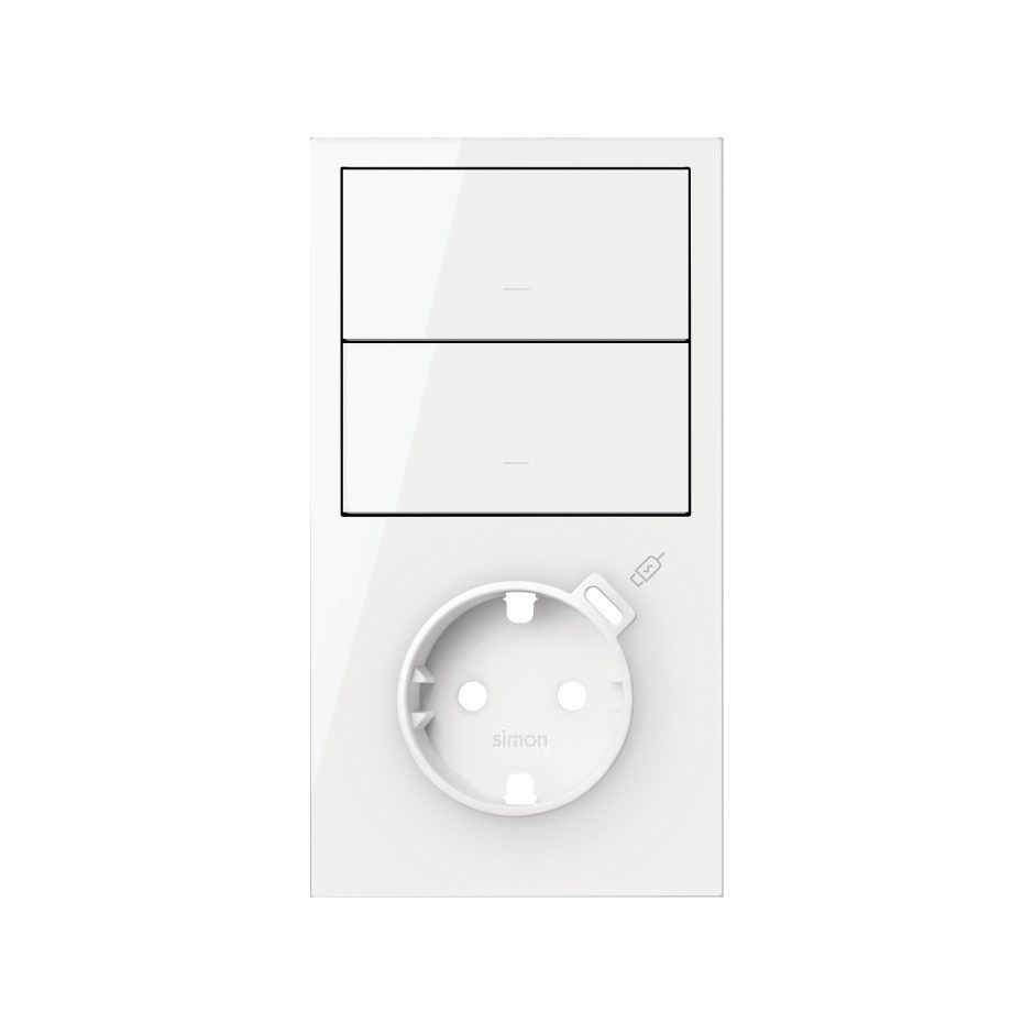 Kit front vertical 2 rockers + schuko socket with USB C gloss white Simon 100