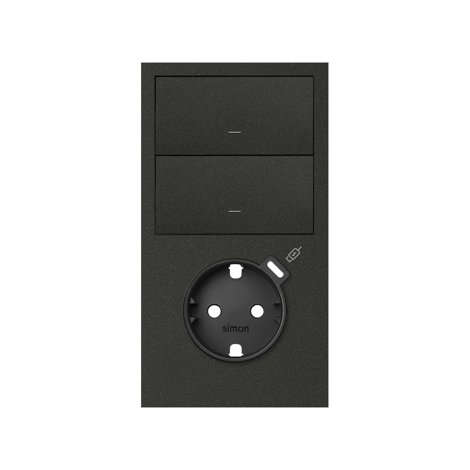 Kit front vertical para 2 elementos con 2 teclas + base schuko con cargador USB C negro mate Simon 100