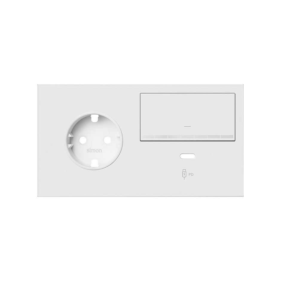 Kit front for 2 elements 1 schuko socket + 1 dimmer + USB C charger right matt white Simon 100