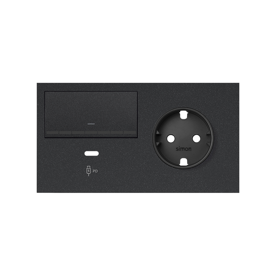 Kit front for 2 elements 1 schuko socket + 1 dimmer + USB C charger left matt black Simon 100
