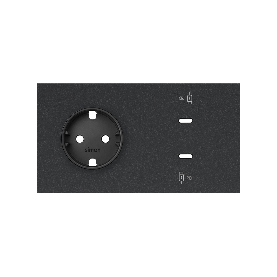 Кит на 2 поста, фронт: накладка на 1 розетку Schuko + 2 з/у USB C цвета черный матовый Simon 100