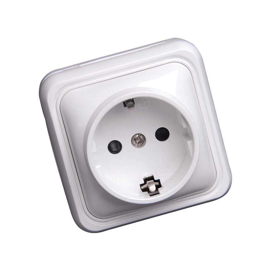 BASE ENCHUFE SCHUKO 16A 250V BLANCA DE SUPERFÍCIE ESPECIAL CANALETA SERIE ALFA SIMON BRICO