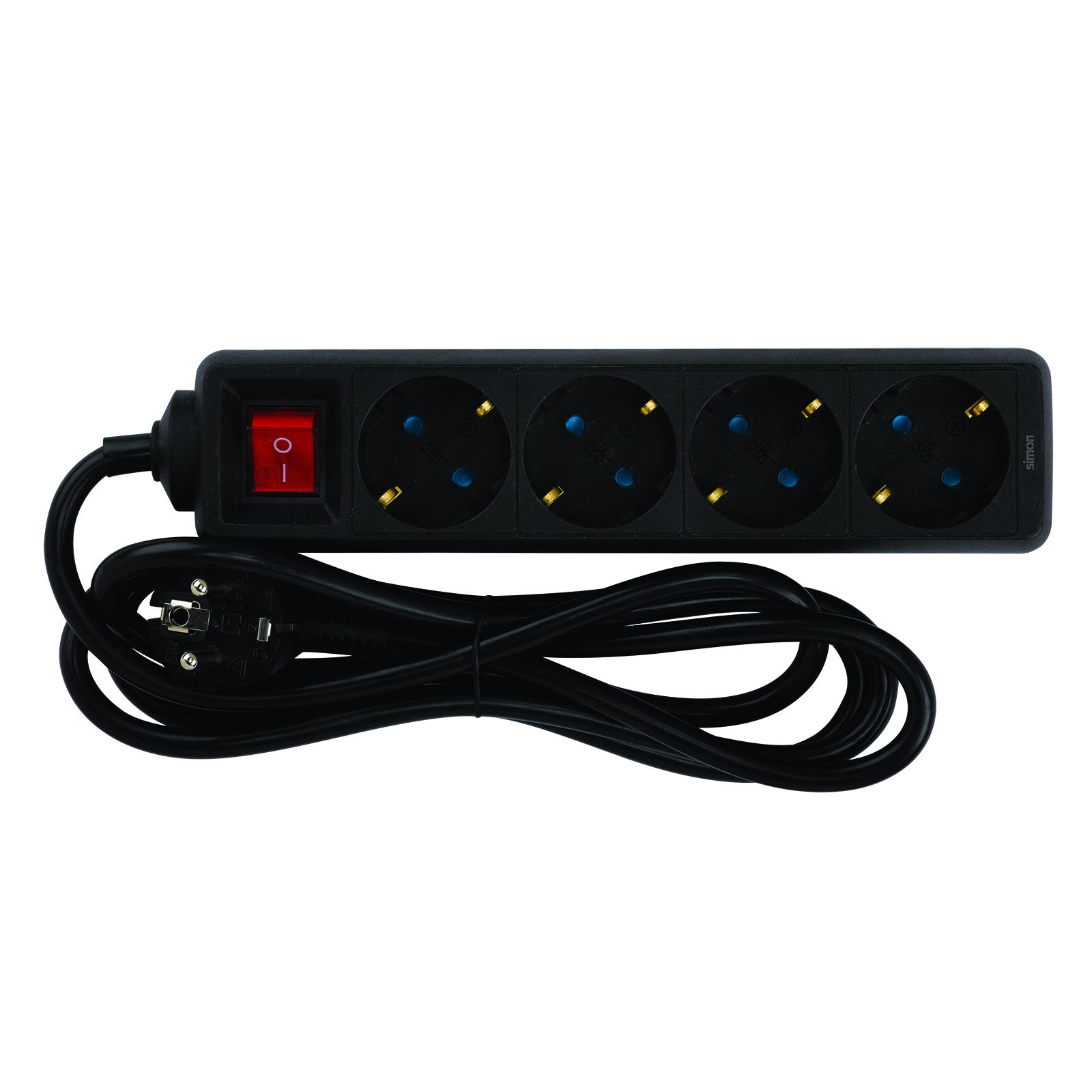 POWER STRIP 4 SCHUKO SOCKETS WITH SWITCH 2M BLACK