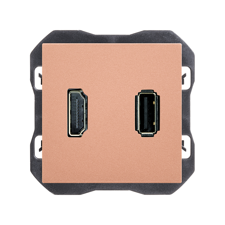 HDMI 2.0 4K connector + USB 2.0 connector type A copper Simon 270 | SIMON