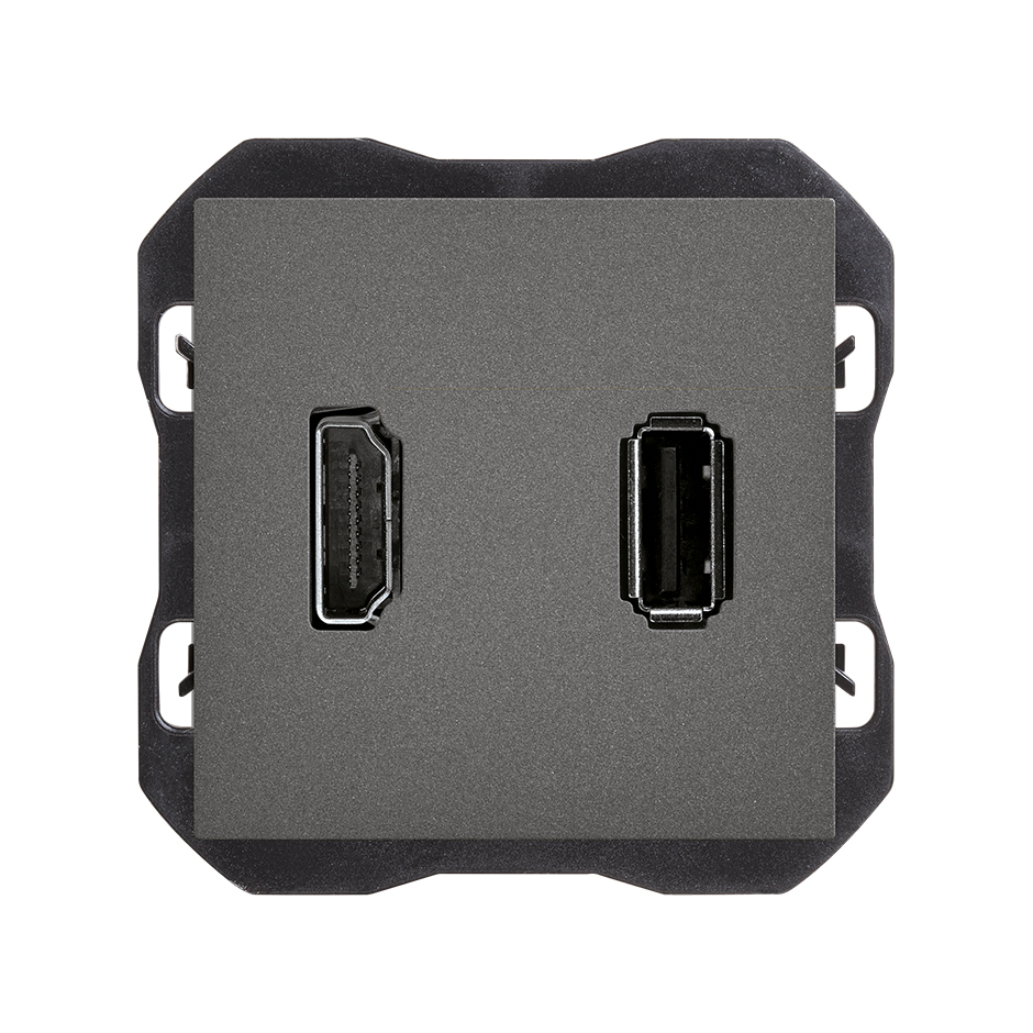 Conector HDMI 2.0 4K + conector USB 2.0 tipo A titanio Simon 270