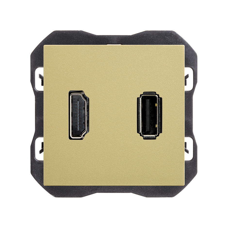 Conector HDMI 2.0 4K + conector USB 2.0 tipo A bronce Simon 270