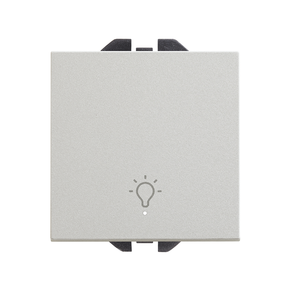 Neutral push-button switch with bell symbol 10A 230V~ with built-in light and fast terminal connection system aluminium Simon 270