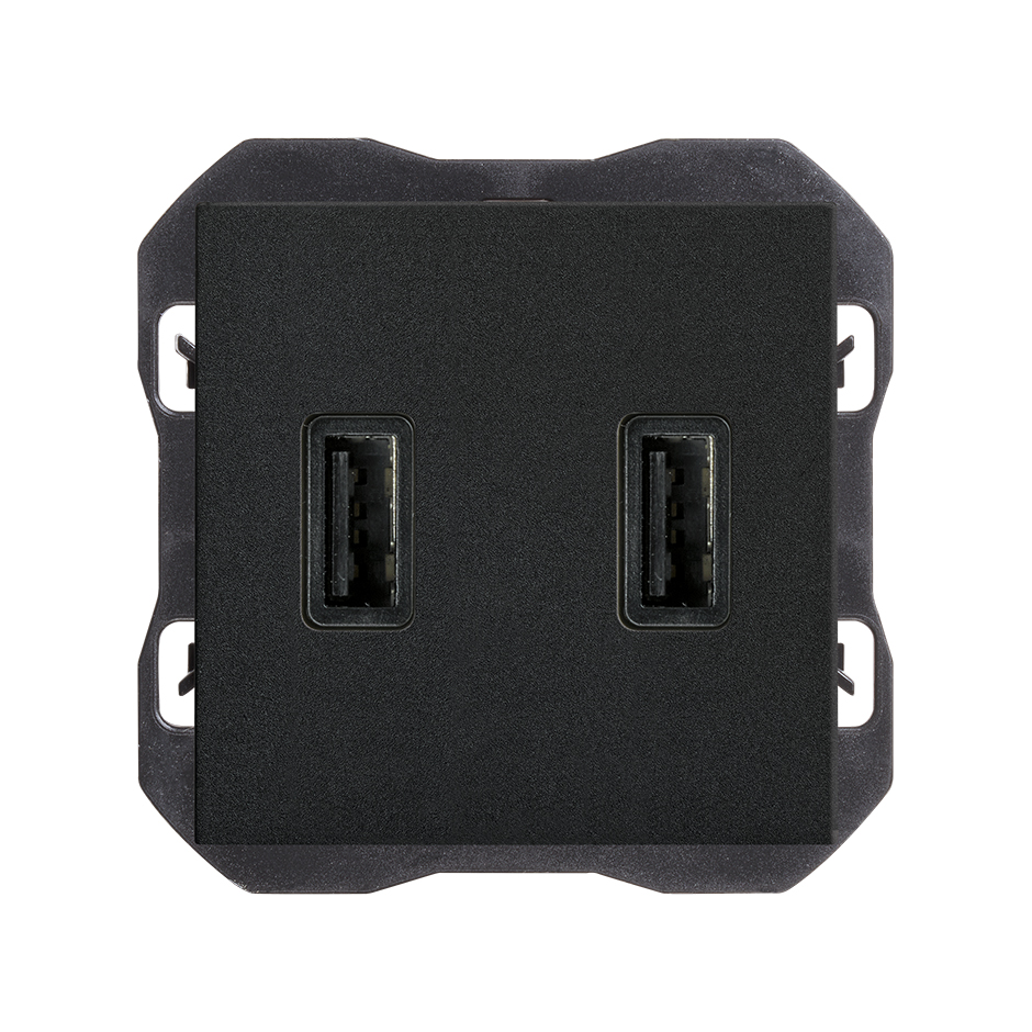 Cargador USB doble 3,1A con smartcharge tipo A negro mate Simon 270