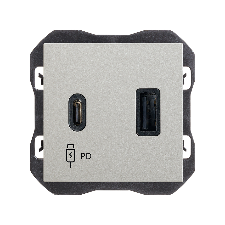 Cargador USB doble A+C 30W Power Delivery aluminio Simon 270