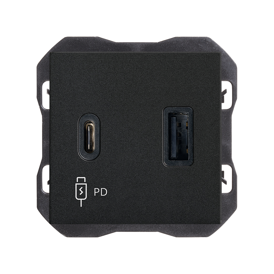 Dual USB Charger A+C 30W Power Delivery matt black Simon 270