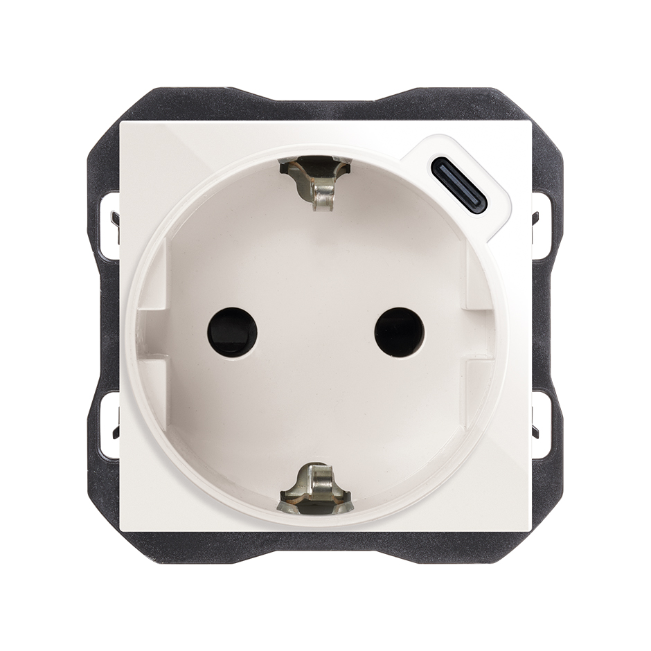 Base schuko 16 A 250V~ con cargador USB C 10,5W blanco Simon 270