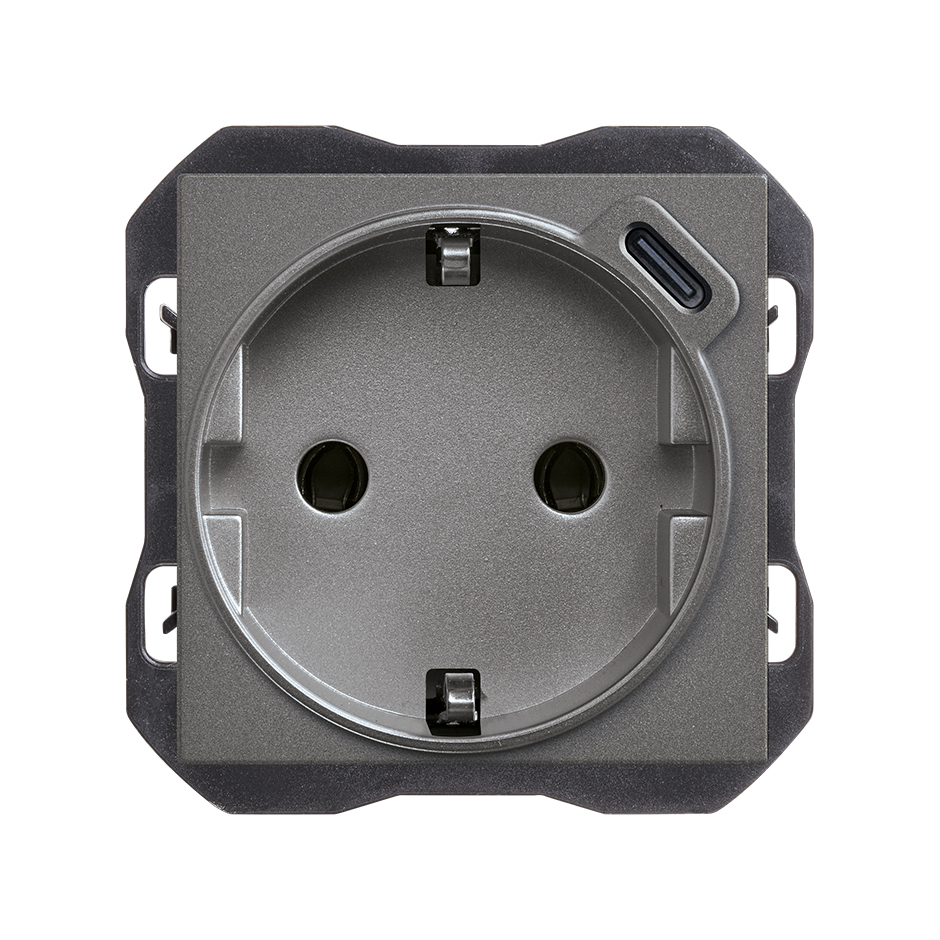 Schuko socket 16 A 250V~ with C USB charger 10,5W titanium Simon 270