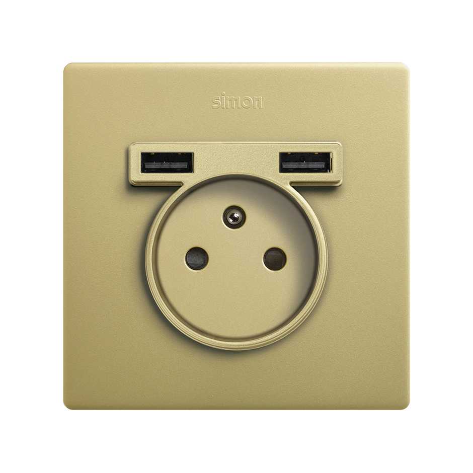 Monoblock Kit French Socket with 2USB charger 1 element bronze Simon 270