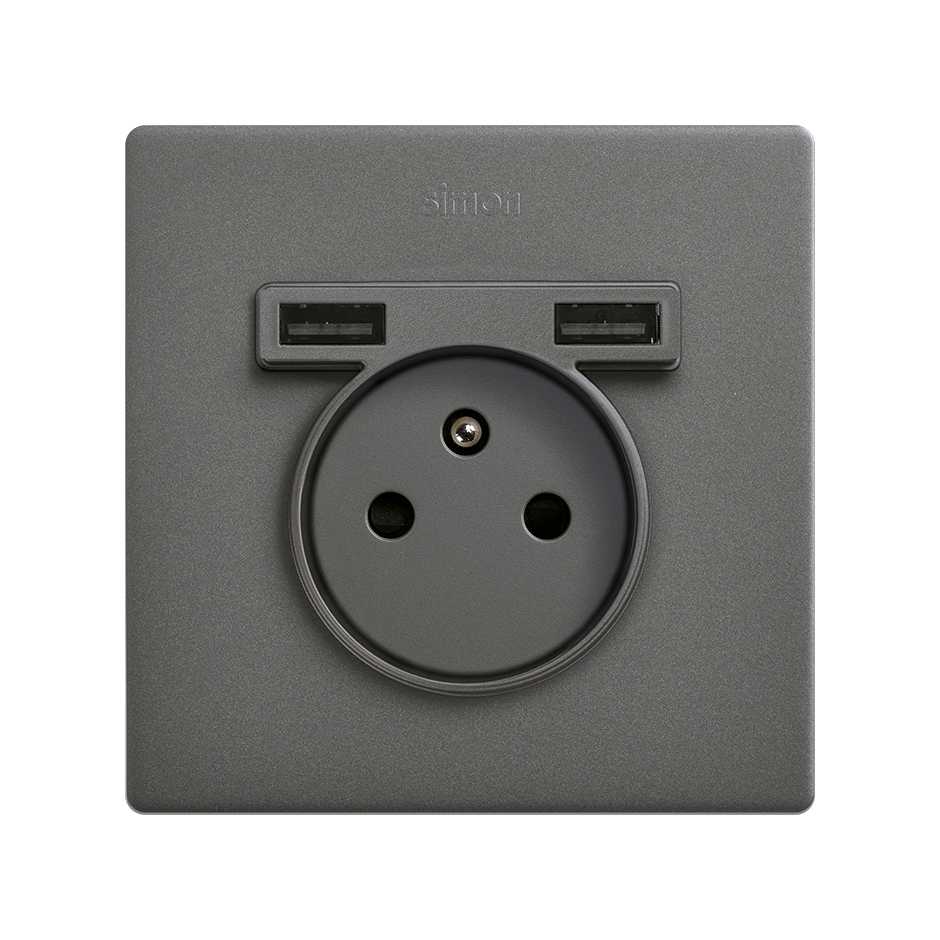 Monoblock Kit French Socket with 2USB charger 1 element titanium Simon 270