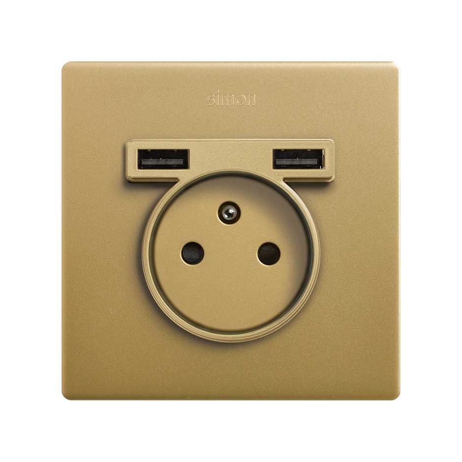 Monoblock Kit French Socket with 2USB charger 1 element gold Simon 270
