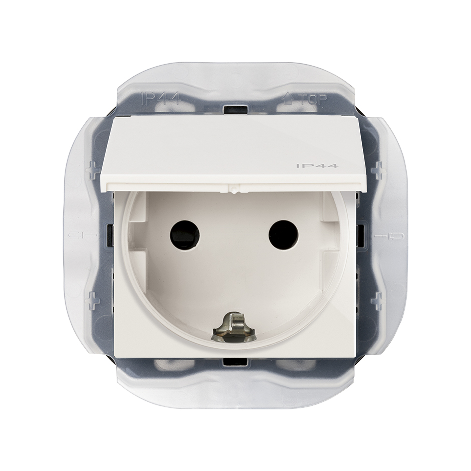 Base de enchufe Schuko 16A 250V~ embornornamiento a tornillo IP44 blanco Simon 270