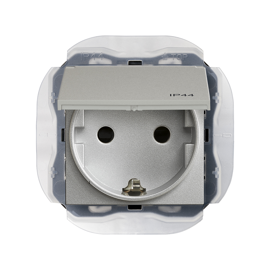 Base de enchufe Schuko 16A 250V~ embornornamiento a tornillo IP44 aluminio Simon 270