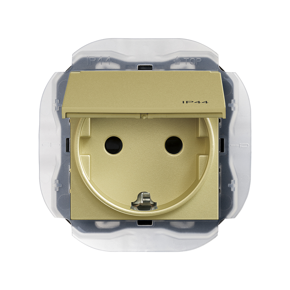 Base de enchufe Schuko 16A 250V~ embornornamiento a tornillo IP44 bronce Simon 270