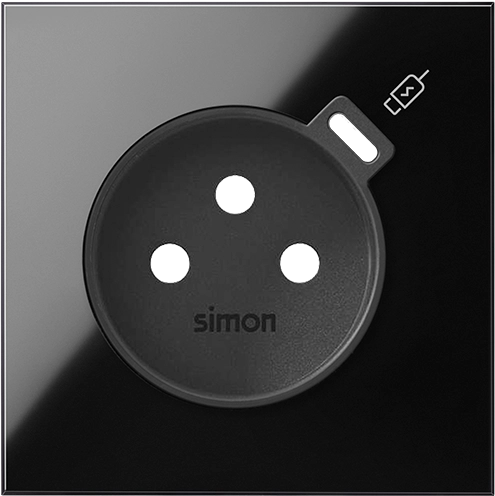 Cover french socket with C USB charger gloss black Simon 100
