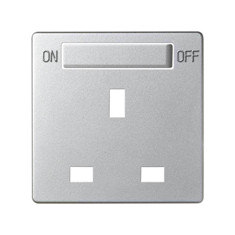 Cover with safety device for British socket outlet with switch aluminium Simon 82
