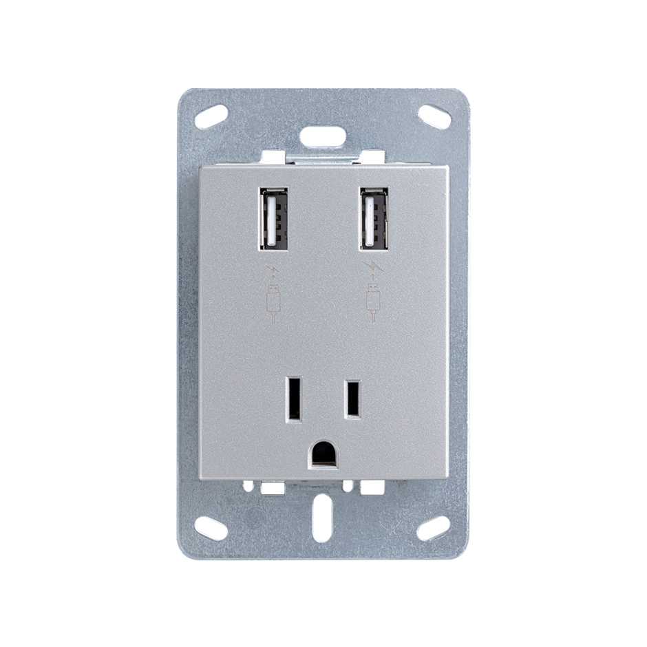 Cargador USB + Toma de corriente 2P+T 15A 127V~ aluminio Simon 82