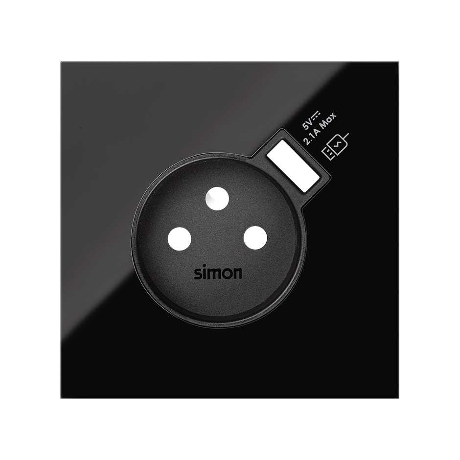 Cover for socket outlet with integrated USB charger gloss black Simon 100