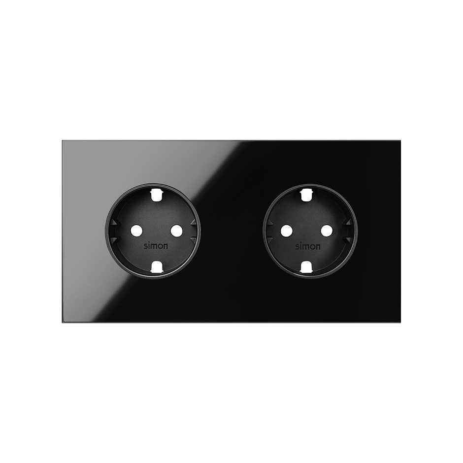 Front kit for 2 elements with 2 German socket outlets gloss black Simon 100
