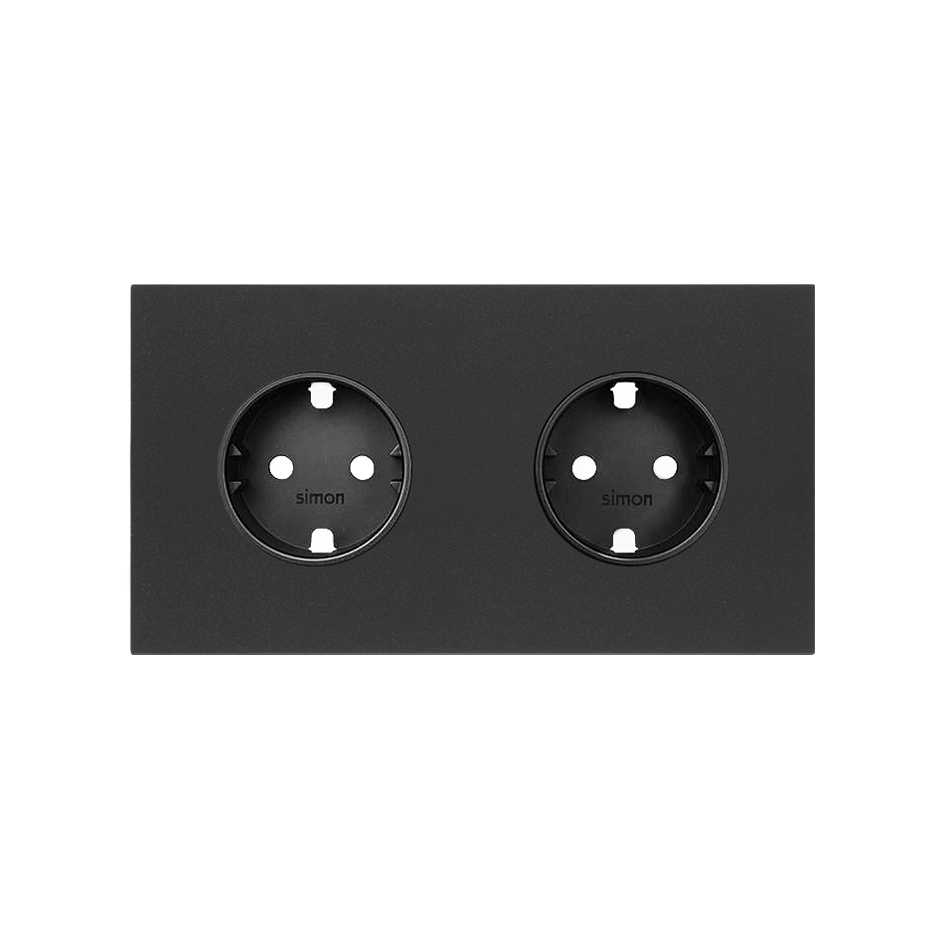 Front kit for 2 elements with 2 German socket outlets matt black Simon 100