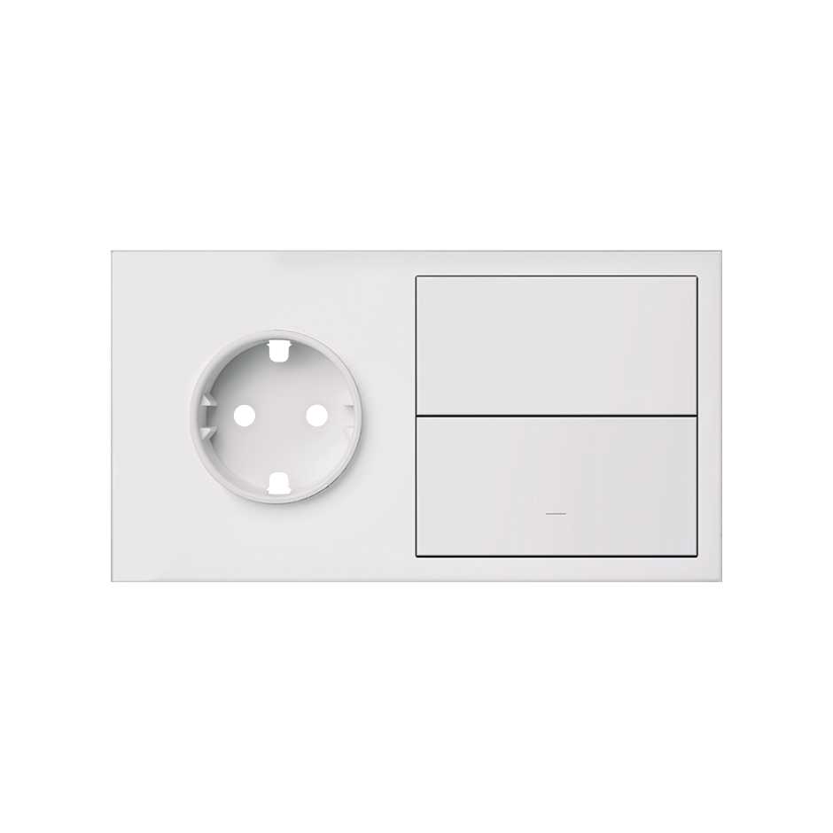Horizontal front kit for 2 elements with 1 German socket outlet and 1 individual rocker matt white Simon 100