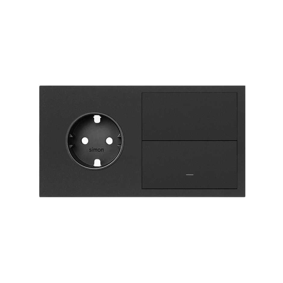 Horizontal front kit for 2 elements with 1 German socket outlet and 1 individual rocker matt black Simon 100