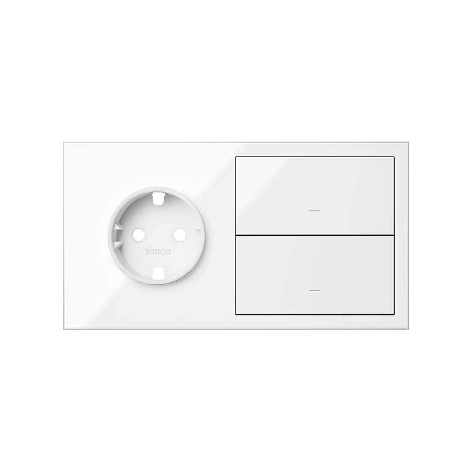 Front kit for 2 elements with 1 German socket outlet and 2 rockers gloss white Simon 100