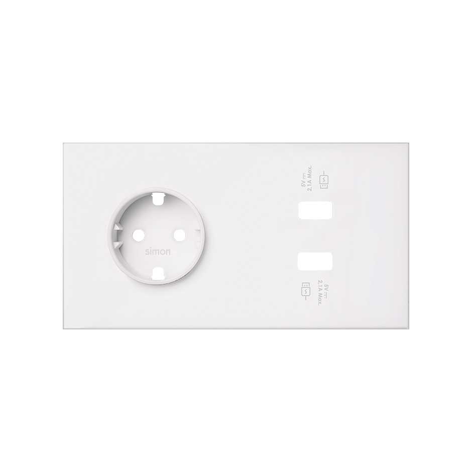 Front kit for 2 elements with 1 German socket outlet, 1 2xUSB charger with smartcharge matt white Simon 100