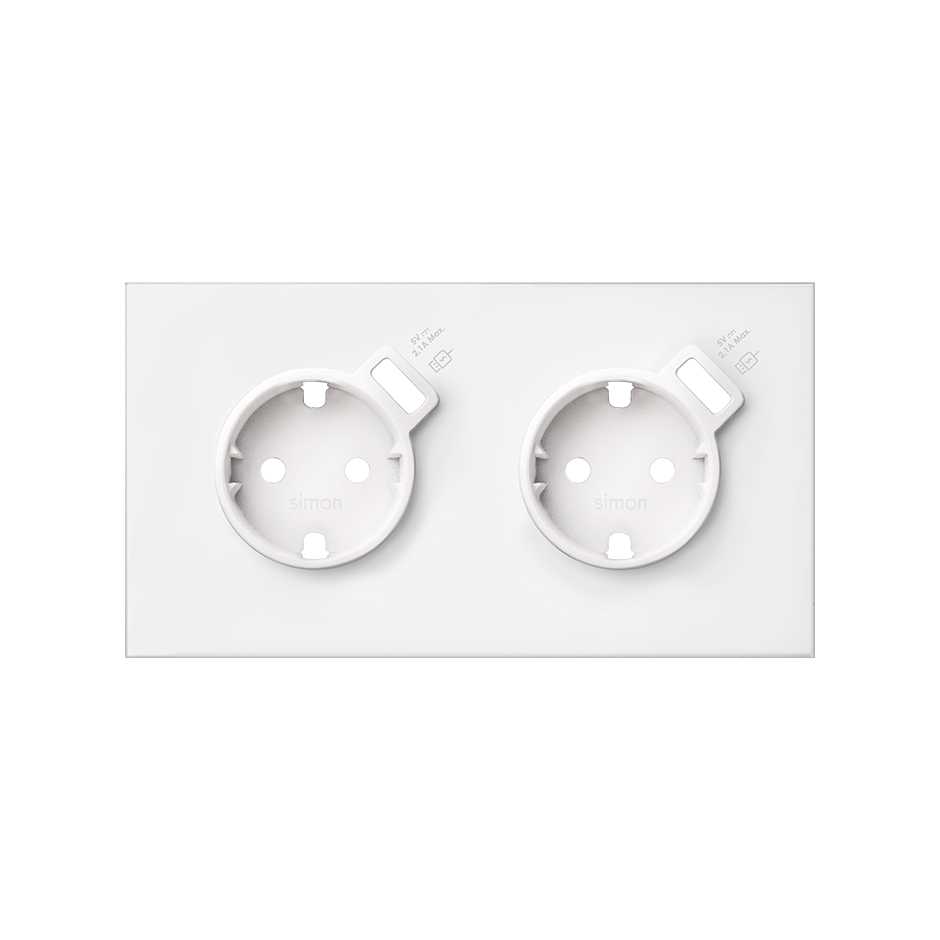 Front kit for 2 elements with 2 German socket outlets, 2 built-in USB chargers with smartcharge matt white Simon 100