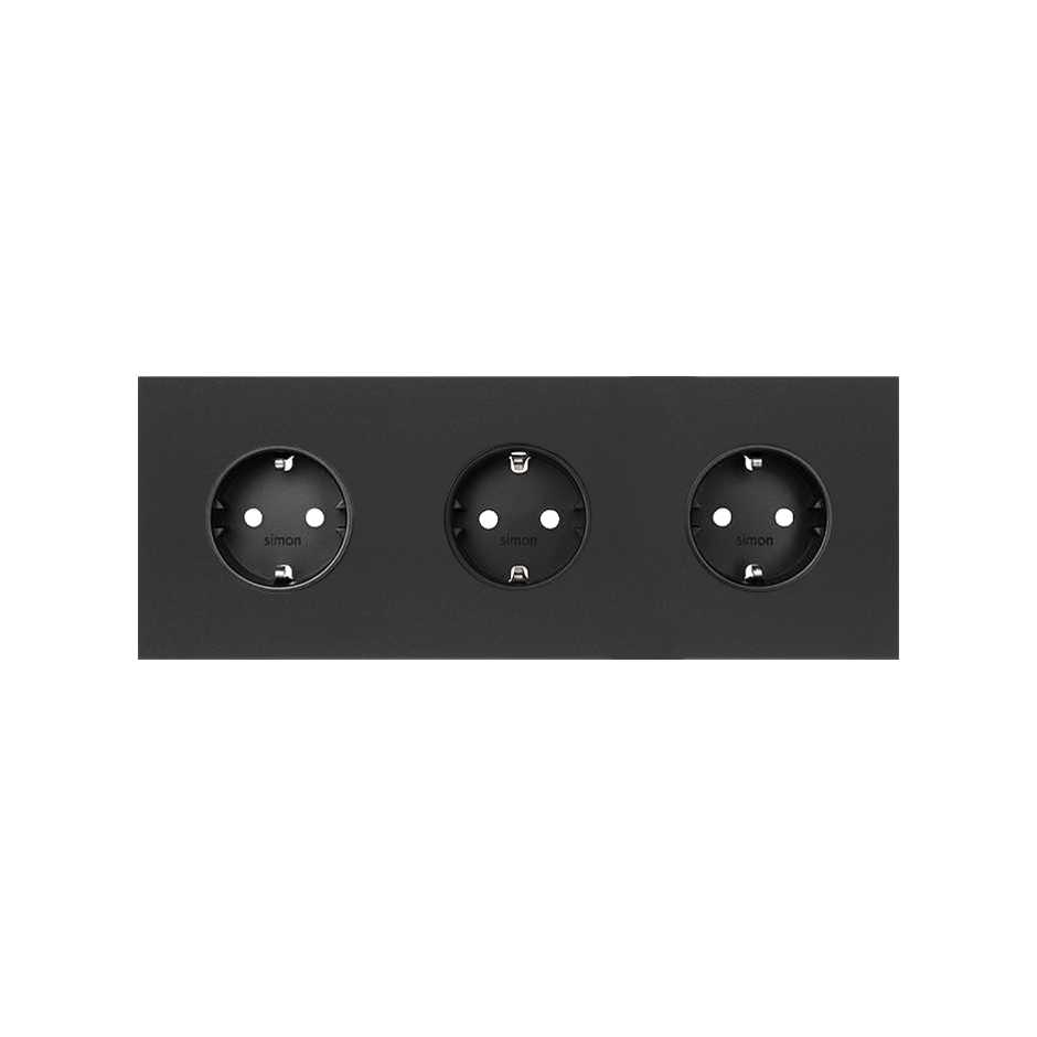 Front kit for 3 elements with 3 German socket outlets matt black Simon 100