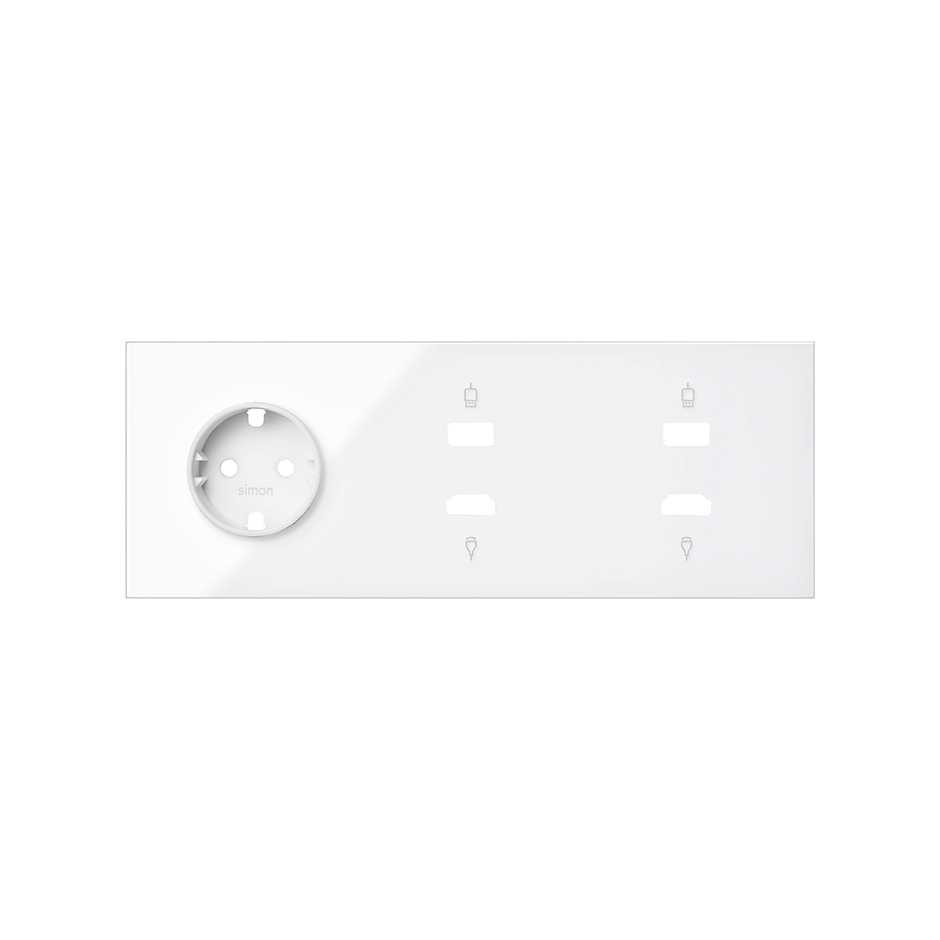 Front kit for 3 elements with 1 German socket outlet and 2 HDMI + USB connectors gloss white Simon 100