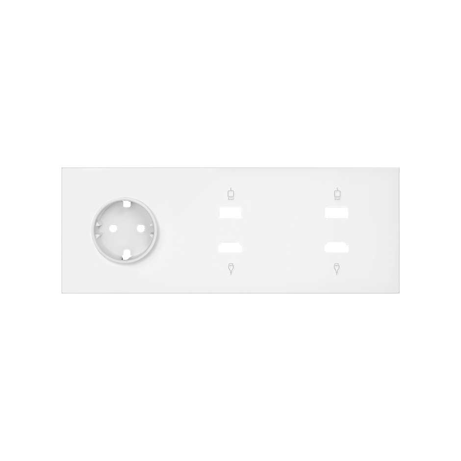 Front kit for 3 elements with 1 German socket outlet and 2 HDMI + USB connectors matt white Simon 100