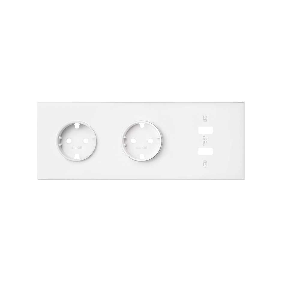 Front kit for 3 elements with 2 German socket outlets and 1 2xUSB charger matt white Simon 100
