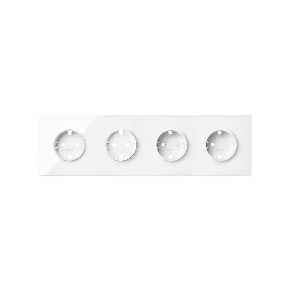 Front kit for 4 elements with 4 German socket outlets gloss white Simon 100