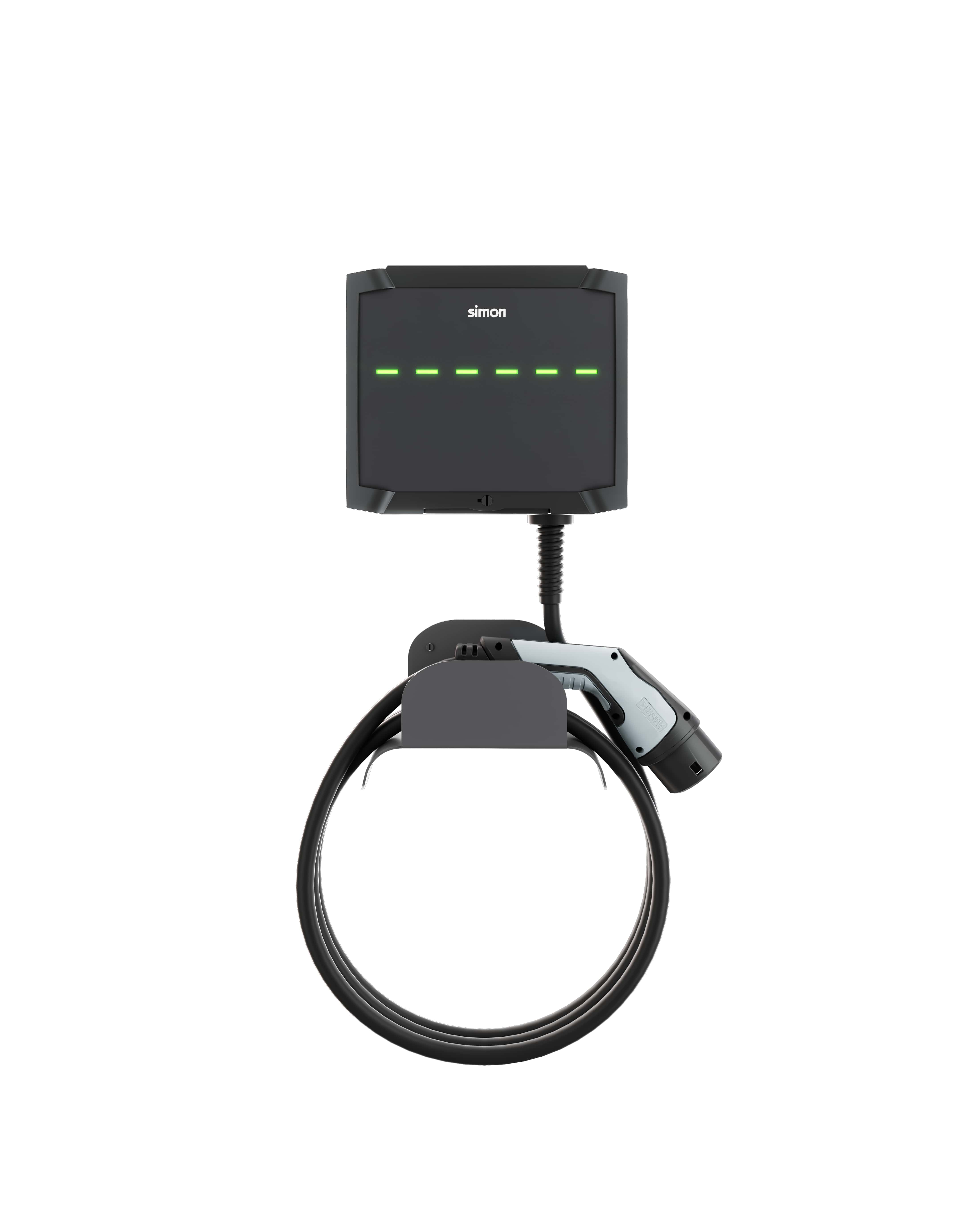Simon SM40 Point de recharge mural avec câble T2 de 5 m 7,4 kW monophasé + Compteur MID + Automatique et différentiel + Protection contre les surtensions