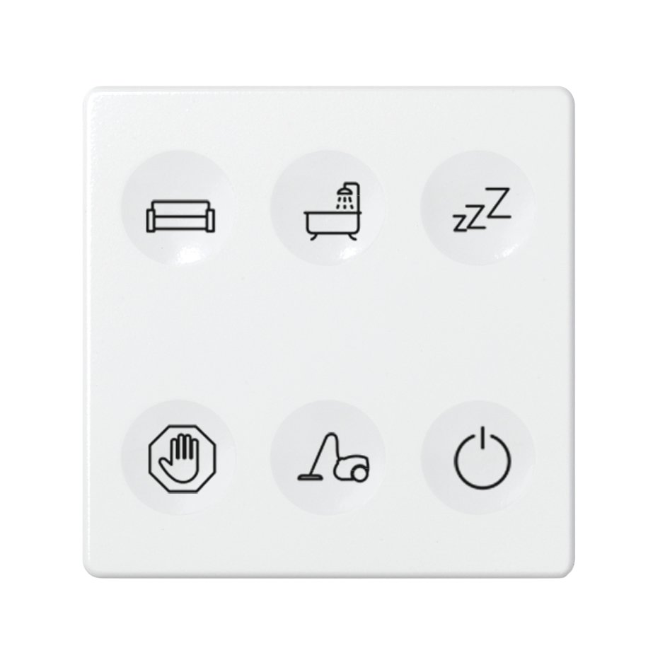Botoneira Custom 6 funções para controlo de iluminação em hotéis branco Simon 82 Sense