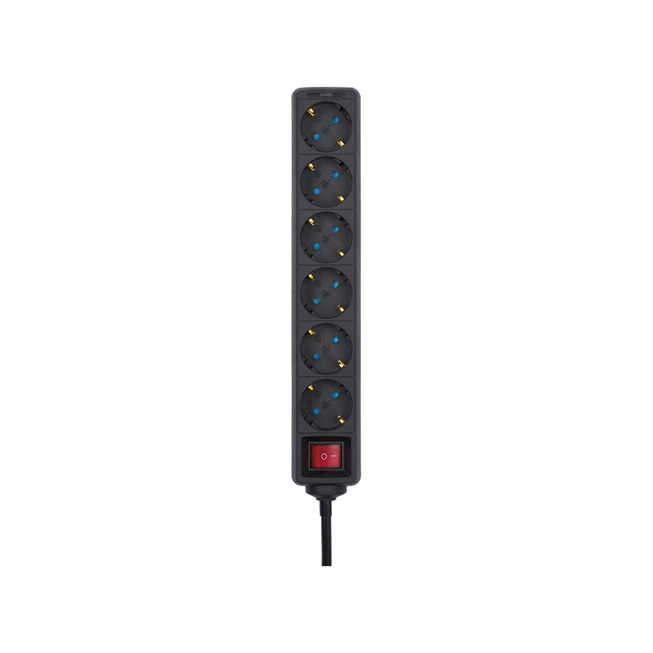 POWER STRIP 6 SCHUKO SOCKETS WITH SWITCH 2M BLACK