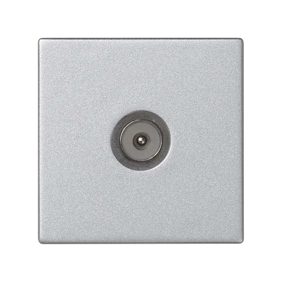 Tomada TV simples IEC macho com placa embelezadora alumínio Simon K45