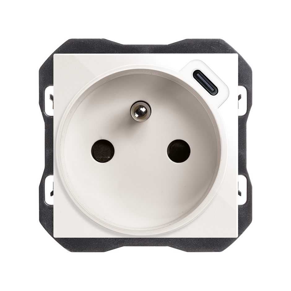 Base de enchufe francesa 2P+T con cargador USB C blanco 10,5W