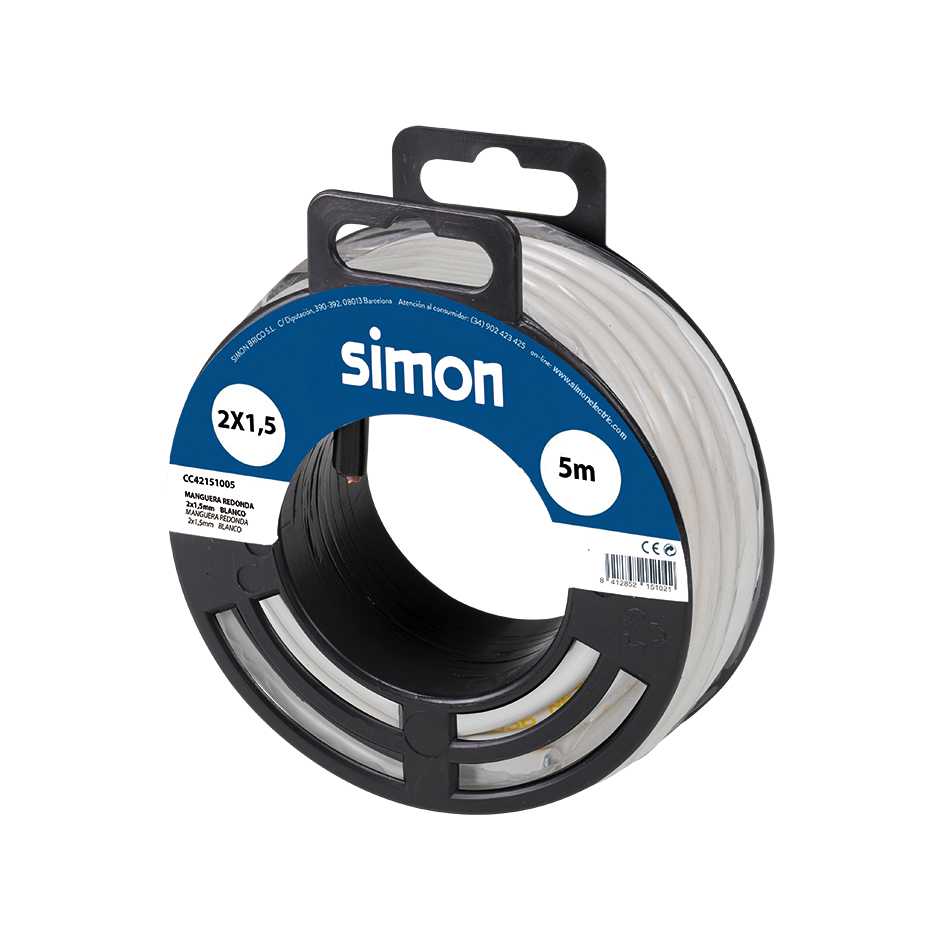 ROUND HOSE CABLE H05VV-F 2x1.5MM² 5 METERS WHITE Simon